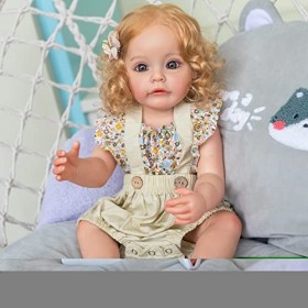 iCradle Poupée Reborn en vinyle souple pour petite fille, 55,9 cm, réaliste pour nouveau-né fille, cheveux bouclés blonds, pr