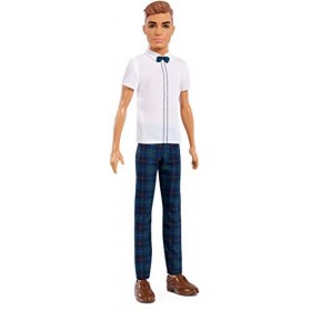 Barbie Fashionistas poupée mannequin 117 Ken avec Chemise Blanche, nœud papillon et pantalon écossais bleu, jouet pour enfan
