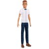Barbie Fashionistas poupée mannequin 117 Ken avec Chemise Blanche, nœud papillon et pantalon écossais bleu, jouet pour enfan