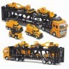 Crelloci Lot de 7 camions de chantier, jouets de voitures, mini pelleteuses, bennes, pelleteuses, tracteurs, transporteurs de