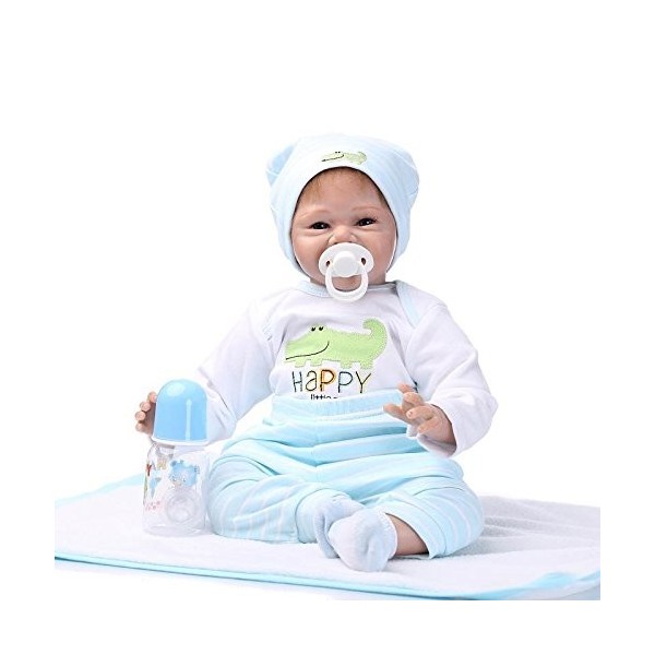 MaMaDolls Poupée reborn réaliste en silicone souple 55 cm avec bouche magnétique souriante pour enfants