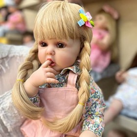 MineeQu 24 Pouces Cheveux Longs Blonds Bouche Ouverte Réaliste Reborn Baby Doll avec Doux Poids Câlin Corps Réaliste Nouveau-