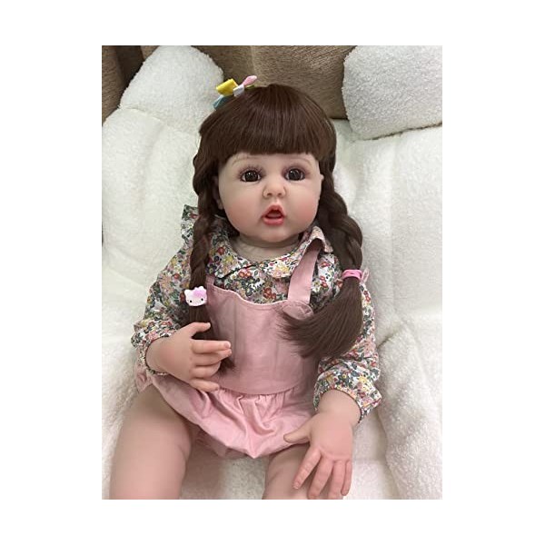 MineeQu 24 Pouces Cheveux Longs Blonds Bouche Ouverte Réaliste Reborn Baby Doll avec Doux Poids Câlin Corps Réaliste Nouveau-