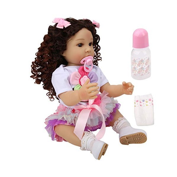 55 Cm bébé Fille Poupée – Reborn bébé Réaliste Cheveux Bouclés Nouveau-né Fille Poupée Accompagner Enfant Jouet Cadeau