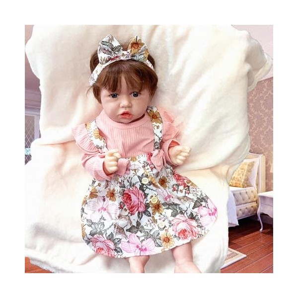 FARMAHAR Bebe Reborn Fille 55cm en Silicone, 18 Pouces Regardez RéEl Poupee Reborn Fille Silicone, Cadeau danniversaire De N