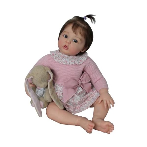 Lonian 24 Pouces 60 cm Nouvelle poupée bébé Fille avec Corps en Coton pour Enfants Jouer Jouet Cadeau de Noël Blue Eyes 