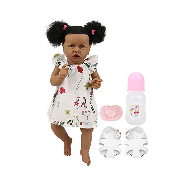 Vakitar 23in Reborn Baby Doll Set Fait Main Cheveux Noirs Peau Fille Poupée À La Mode Enfant Jouets Cadeau, pour La Maison Br