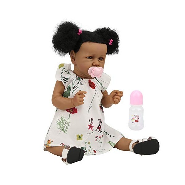 Vakitar 23in Reborn Baby Doll Set Fait Main Cheveux Noirs Peau Fille Poupée À La Mode Enfant Jouets Cadeau, pour La Maison Br