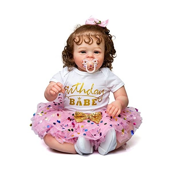 MineeQu 24 pouces Ensemble-cadeau Alive Grande taille Smiling Doux pondéré avec Sucette Poupées Bébé renaître Poupées dart d