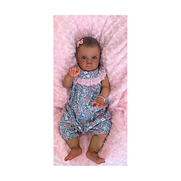 MineeQu 24 Pouces énorme bébé Taille Afro-américaine Reborn bébé poupées Coffret Cadeau avec Cheveux Peints réaliste Nouveau-