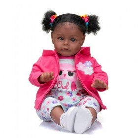Lonian 24 Pouces 60 CM Haute qualité Reborn Toddler dans la Peau foncée poupée bébé Fille Afro-américaine enracinée Cheveux L