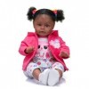 Lonian 24 Pouces 60 CM Haute qualité Reborn Toddler dans la Peau foncée poupée bébé Fille Afro-américaine enracinée Cheveux L