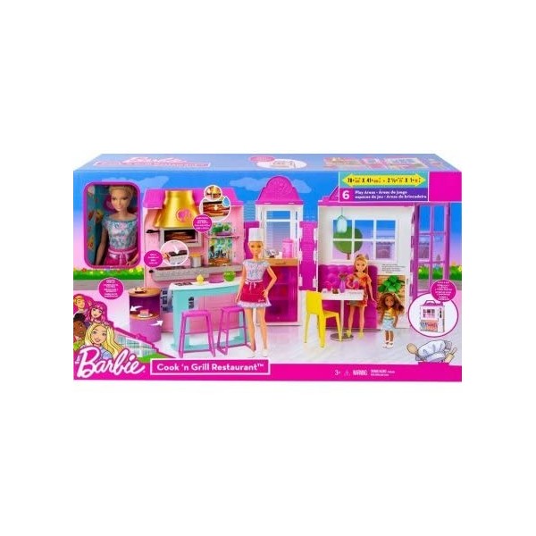 Coffret pour Barbie Le Grand Restaurant + 1 poupée Mannequin + 25 Accessoires - Set Jouet Fille + 1 Carte Tigre