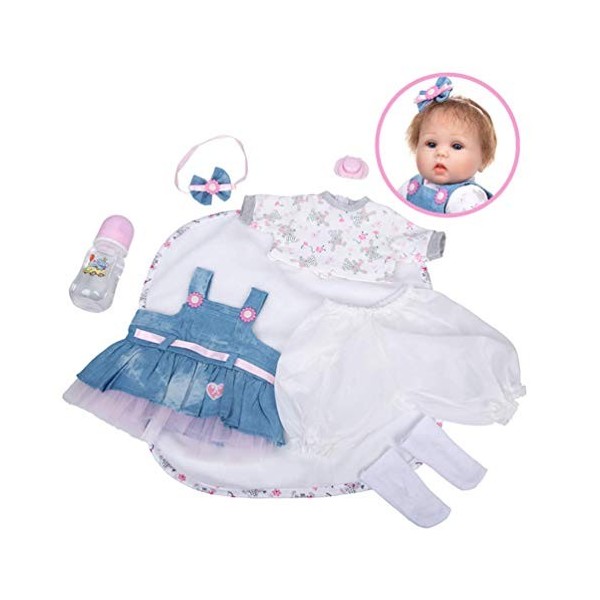 Poupée Bébé Reborn Réaliste, Yeux Bleus, 42Cm, Faite À La Main, avec Jupe en Denim, en Tissus, Poupée Réaliste pour Fille, An