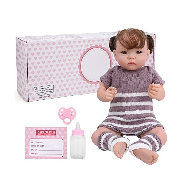 Agatige Baby Doll, 20inch Baby Doll Toy Lifelike Vinyl Curly Hair Lovely Baby Doll Toy Nipple Set