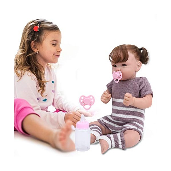 Agatige Baby Doll, 20inch Baby Doll Toy Lifelike Vinyl Curly Hair Lovely Baby Doll Toy Nipple Set