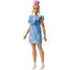 Barbie Fashionistas poupée mannequin 95 avec chignon rose, boucles doreilles larges et robe en jean, jouet pour enfant, FJF