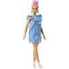 Barbie Fashionistas poupée mannequin 95 avec chignon rose, boucles doreilles larges et robe en jean, jouet pour enfant, FJF