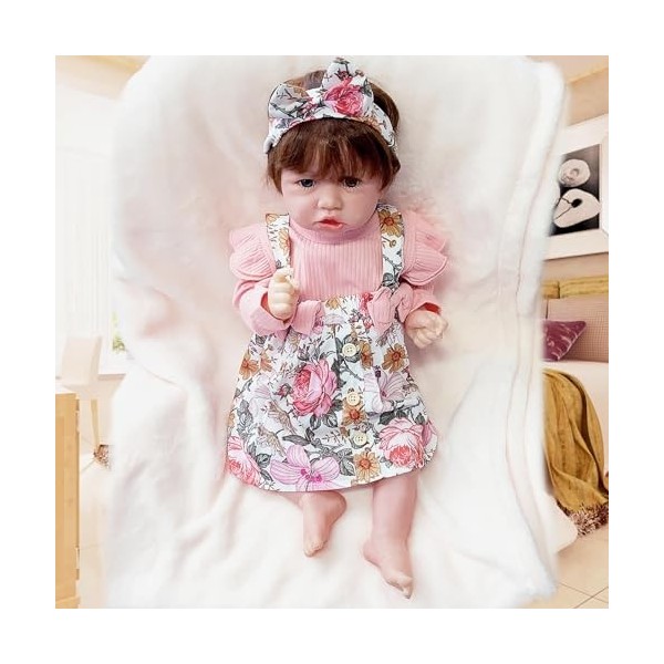 FARMAHAR Poupee Vrai Bebe Fille, 18 Pouces Fait Main BéBé en Silicone, Cadeaux danniversaire De NoëL pour Les Enfants,E-Boy