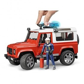 bruder 02596 - Land Rover Defender Station Wagon Véhicule dintervention des pompiers, pompier, extincteur, module son et lum