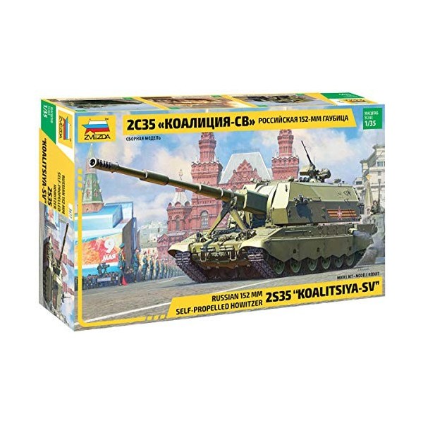 Zvezda 500783677 500783677-1:35 2S35 Koalitsiya-SV Russian Self-P Kit de construction en plastique pour débutant Olive