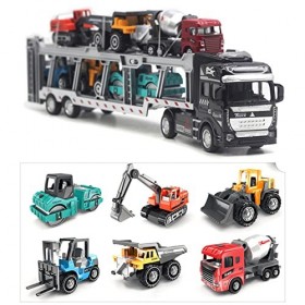 LBEC Jouet de Camion de Transport, Alliage de modèle de Camion de Transporteur de décoration 7 en 1 avec 6 Petits véhicules d