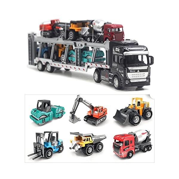LBEC Jouet de Camion de Transport, Alliage de modèle de Camion de Transporteur de décoration 7 en 1 avec 6 Petits véhicules d