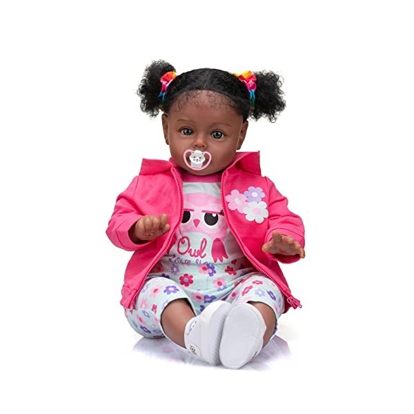 MineeQu 61 cm Afro-Américain Sue-Sue Lifelike Taille Énorme Cheveux Bouclés Enracinés Corps Câlin Reborn Bébé Poupées en Peau