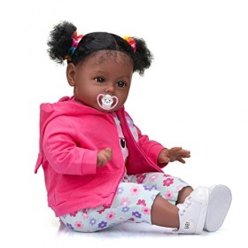 MineeQu 61 cm Afro-Américain Sue-Sue Lifelike Taille Énorme Cheveux Bouclés Enracinés Corps Câlin Reborn Bébé Poupées en Peau