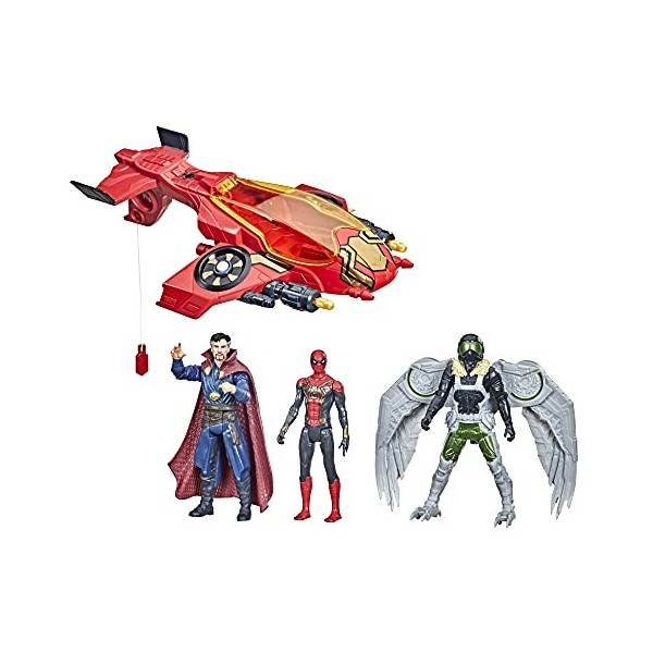 Marvel Spider-Man Jet araignée, Figurines 15 cm Spider-Man, Marvels Vulture, Doctor Strange, 4 projectiles, dès 4 Ans