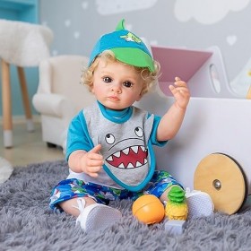 Poupée Reborn bébé Garçon Realiste Nouveau-né Baby Vrai Poupon Corps en Vinyle Souple Lavable à la Main Toddlers Enfant Yeux 