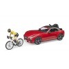 bruder 03485 - Roadster avec vélo de course, cycliste avec casque, voiture de course, voiture de sport, cabriolet, cycliste, 