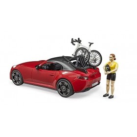 bruder 03485 - Roadster avec vélo de course, cycliste avec casque, voiture de course, voiture de sport, cabriolet, cycliste, 