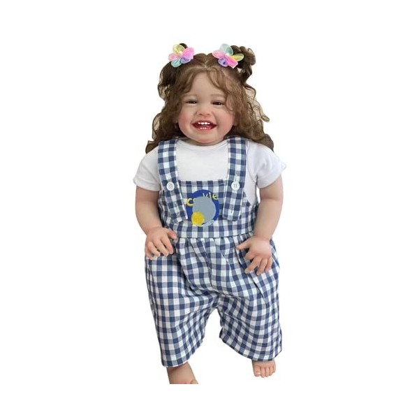 Lonian 24 Pouces Reborn Toddler Happy Baby avec des Cheveux Longs enracinés Lifelike 6 Mois Baby Size Collection Art Doll Bl