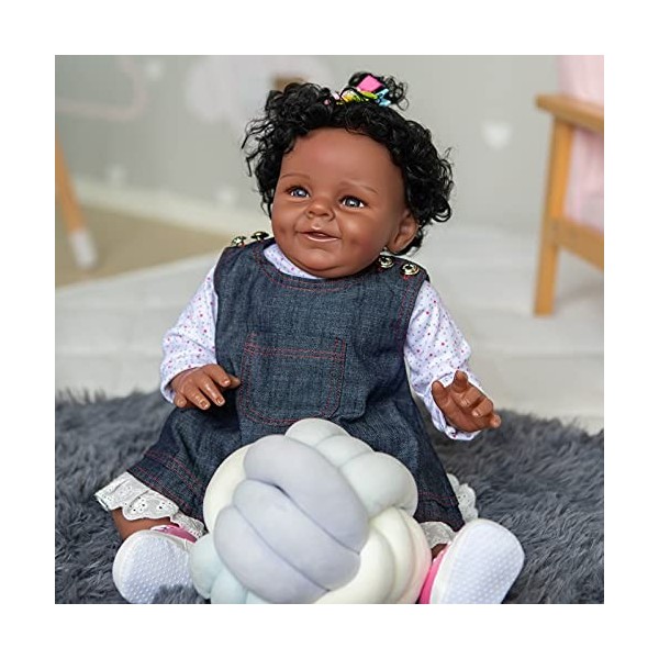 Pinky Reborn Poupée Bébé Peau Noire Afro-Américaine 22 Pouces 55 cm Reborn Bébé Fille Poupées Corps Doux Bébé Jouets