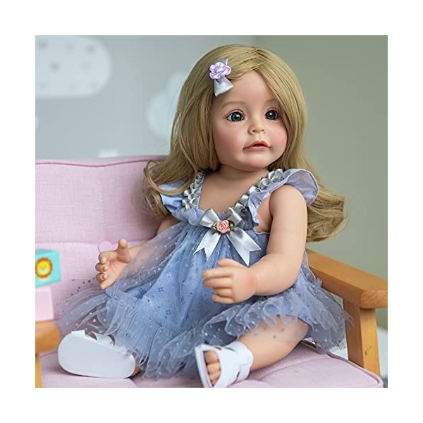 Pinky Reborn 22 Pouce 55cm Poupées Reborn Poupée Bébé Tout Corps Silicone Reborn Bebe Toddler Girl Princesse Sue-Sue Peinture