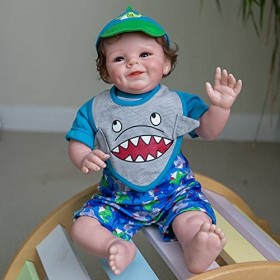 Poupée Reborn 22 Pouces 55 CM Reborn Poupée Bébé Silicone Poupée Reborn Garcon Bébé Reborn Nouveau-né Bébé ouvre Les Yeux Pou