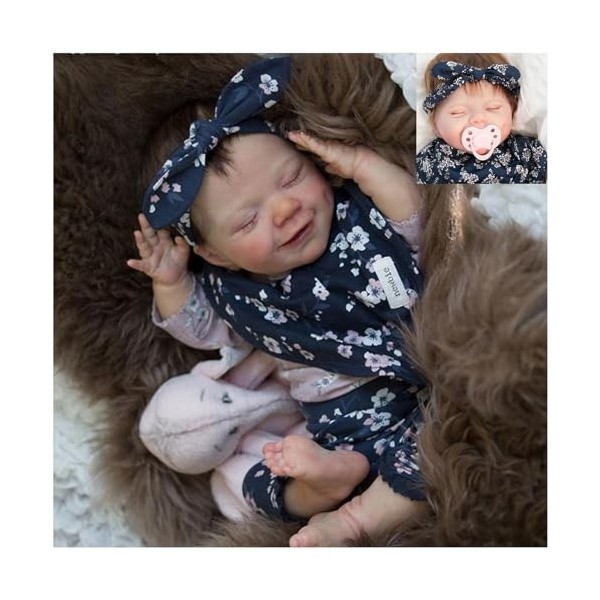 Poupée Reborn pour fille noire endormie, poupée Reborn réaliste de 45,7 cm, avec vêtements et accessoires, cadeau pour enfant