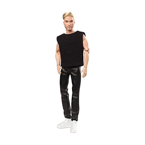 Barbie Signature poupée Ken de collection articulée Looks, blond avec débardeur et pantalon en vinyle noir, jouet collector, 