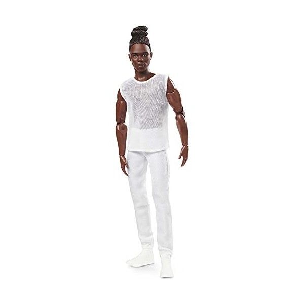 Barbie Signature poupée Ken de collection articulée Looks, aux cheveux tressés en chignon, haut et pantalon blancs, jouet col