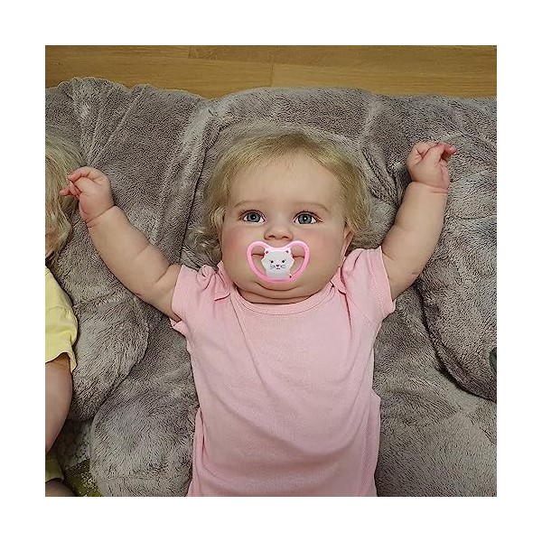 MineeQu 24 Pouces Énorme Taille Bébé Cheveux Enracinés À La Main Souriant Réaliste Reborn Baby Doll Qui A Lair Réel Et Se Se