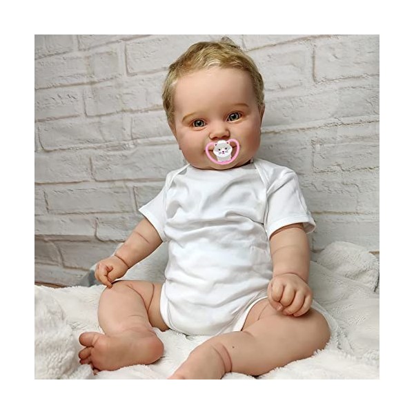 MineeQu 60CM Lifelike Souriant Doux Au Toucher Câlin CorpsReborn Bébé Poupées Coffret Cadeau avec Cheveux Blonds Enracinés Ré