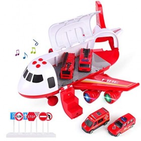 Jouet davion avec Voiture, kit de Jeu davion pour Enfants de 2 à 6 Ans, alimenté par Piles, Jouet davion et 4 véhicules de