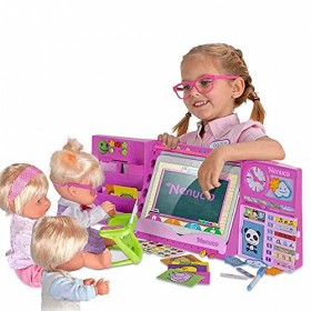 Nenuco - Happy School, pack interactif avec poupée pouvant parler 5 langues différentes, nomdreux accessoires de bureau inclu