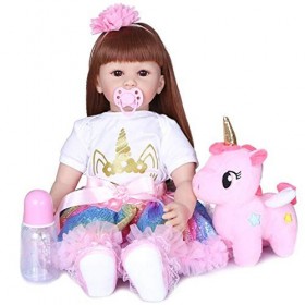 60Cm Silicone Souple Reborn Bébé Poupée Jouet pour Fille Deux Cheveux Couleur Princesse Enfant en Bas Âge Bébés Réaliste Enfa