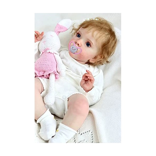 MineeQu 24 Pouces Énorme Taille de Cheveux Bouclés Enracinés Réaliste Reborn Baby Doll Fabriqué en Silicone Vinyle Membres et