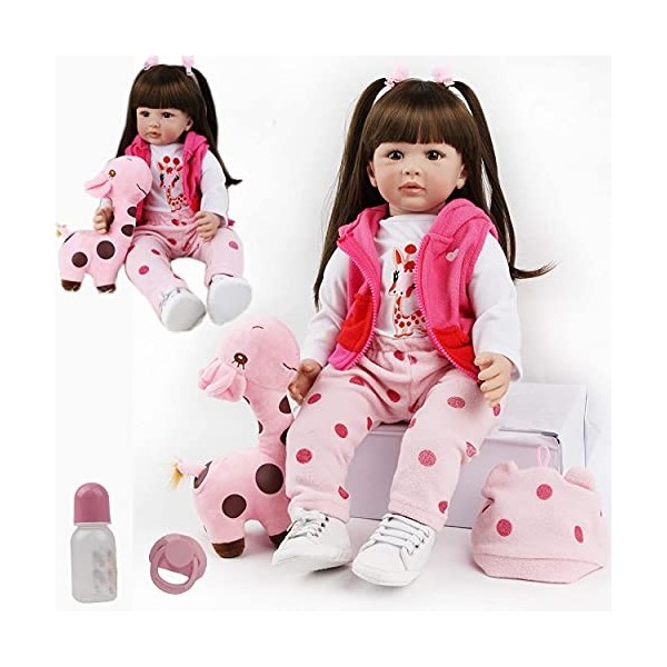 ZIYIUI Poupée Reborn bébé 60cm 24 Pouces Realiste Doux Vinyle de Silicone Bebe Reborn Fille Lifelike Nouveau-né Yeux Ouvert R