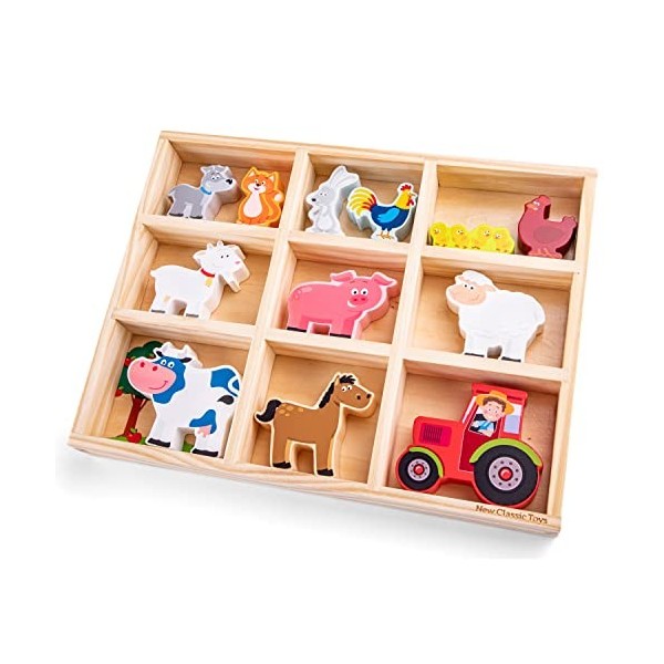 New Classic Toys Animaux de la Ferme en Bois en Boite