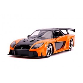 Jada Toys Fast & Furious Mazda RX-7 Voiture Jouet en Die-cast, Portes Ouvertes, Coffre et Capot, échelle 1:24, Orange métalli