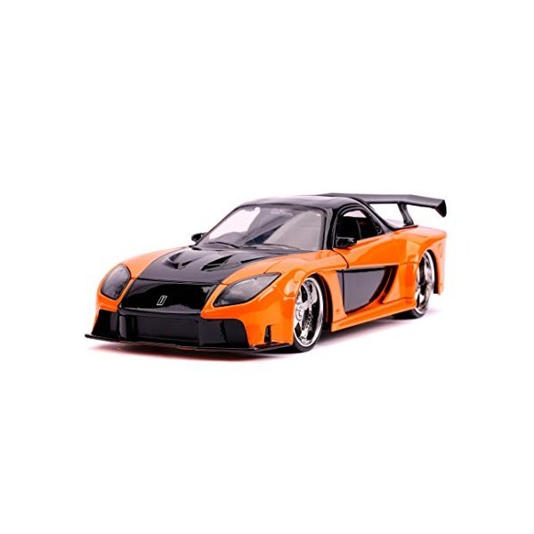 Jada Toys Fast & Furious Mazda RX-7 Voiture Jouet en Die-cast, Portes Ouvertes, Coffre et Capot, échelle 1:24, Orange métalli